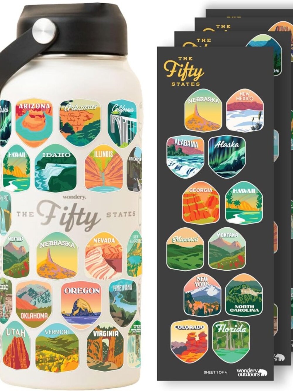 Bucket List Water Bottle Fifty States Wondery 32oz Metal Sip Straw Stickers